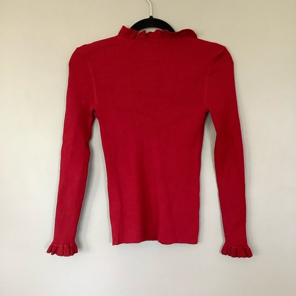 ANNE KLEIN Red Ruffled Long Sleeve Mock Sweater - Picture 7 of 7